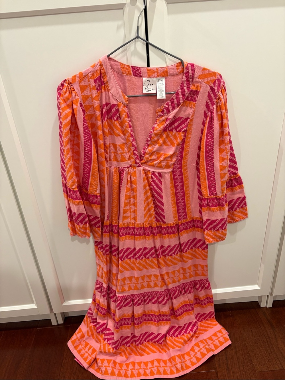 Beachwear by Japna Pink & Orange Printed V-Neck Tiered Midi Dress